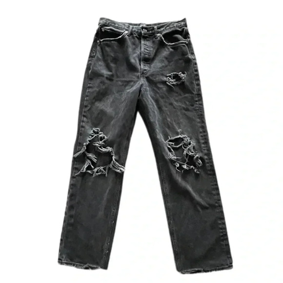 BDG Urban Outfitters High Rise Distressed Relaxed Straight Black Jeans Womens 28 - Picture 3 of 13